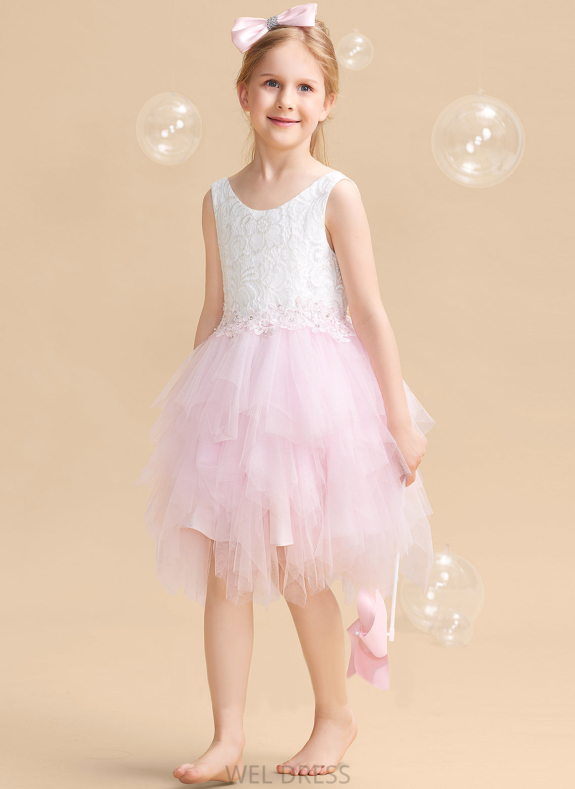 Scoop - Back Dress Lace/Beading/Sequins/V Knee-length Neck Tulle/Lace Angelique Sleeveless Flower With Girl Flower Girl Dresses Ball-Gown/Princess