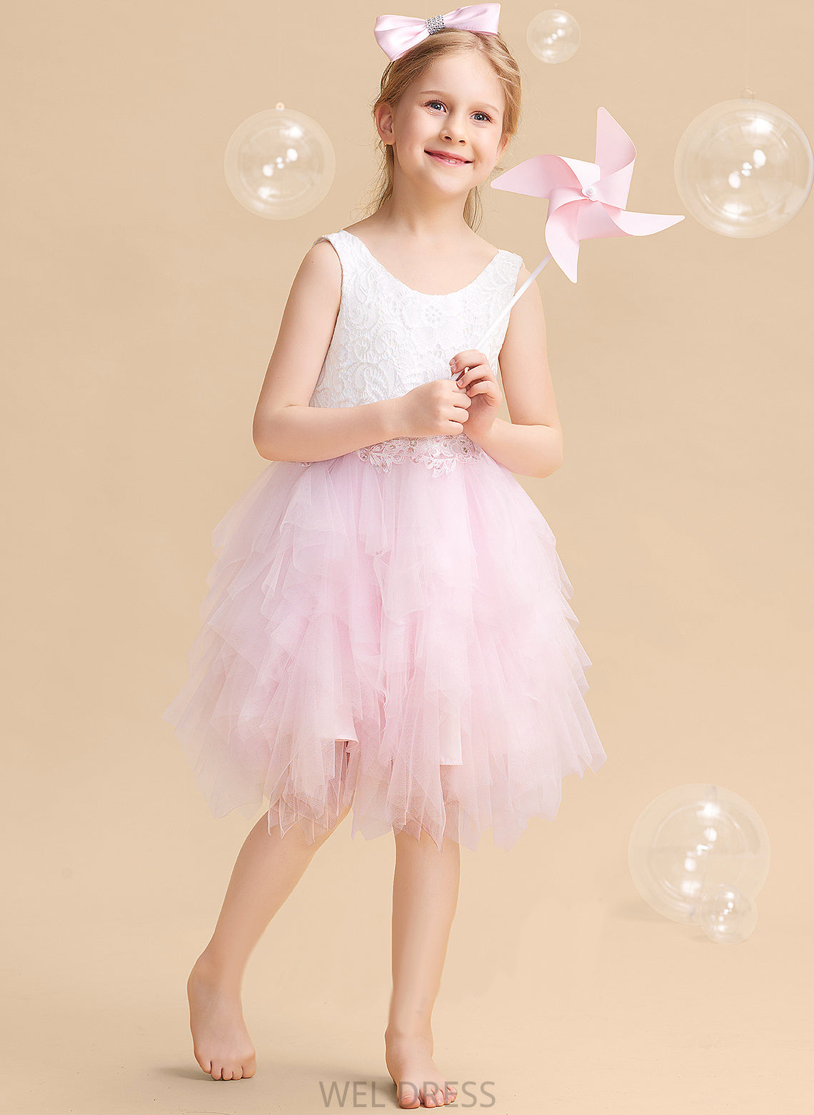 Scoop - Back Dress Lace/Beading/Sequins/V Knee-length Neck Tulle/Lace Angelique Sleeveless Flower With Girl Flower Girl Dresses Ball-Gown/Princess