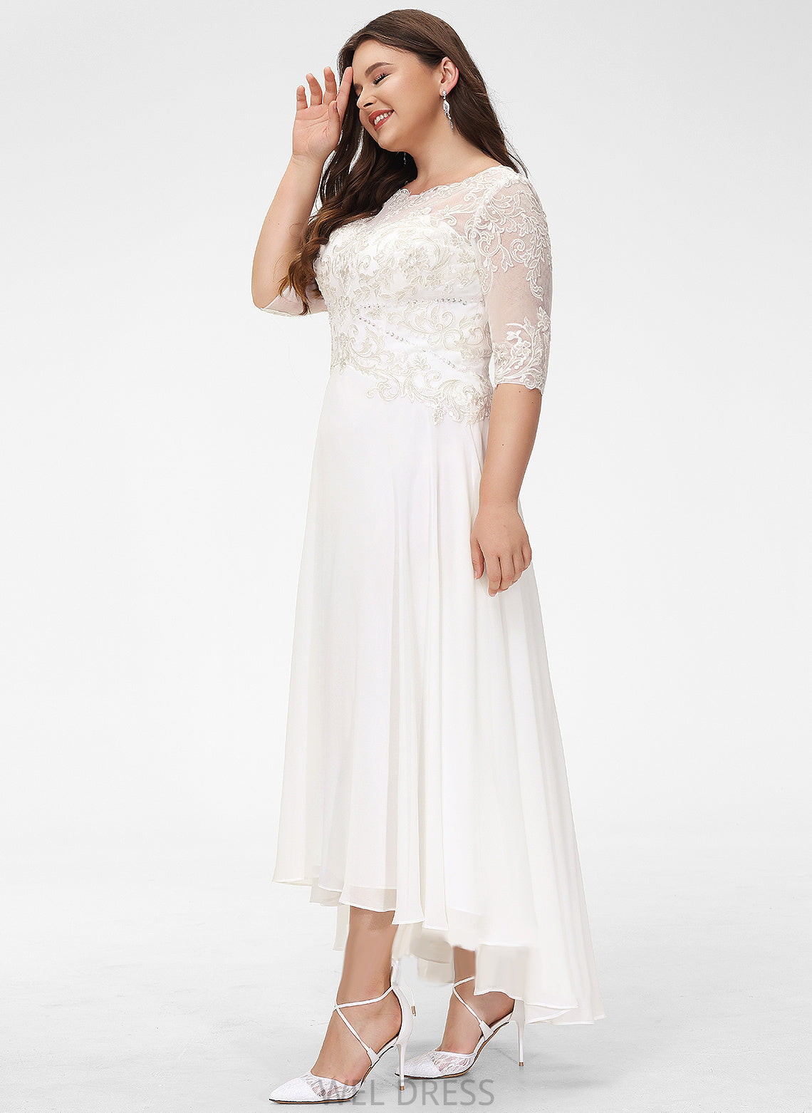 Sequins Rebekah Wedding Asymmetrical Lace Neck With Chiffon Dress Wedding Dresses Beading A-Line Scoop