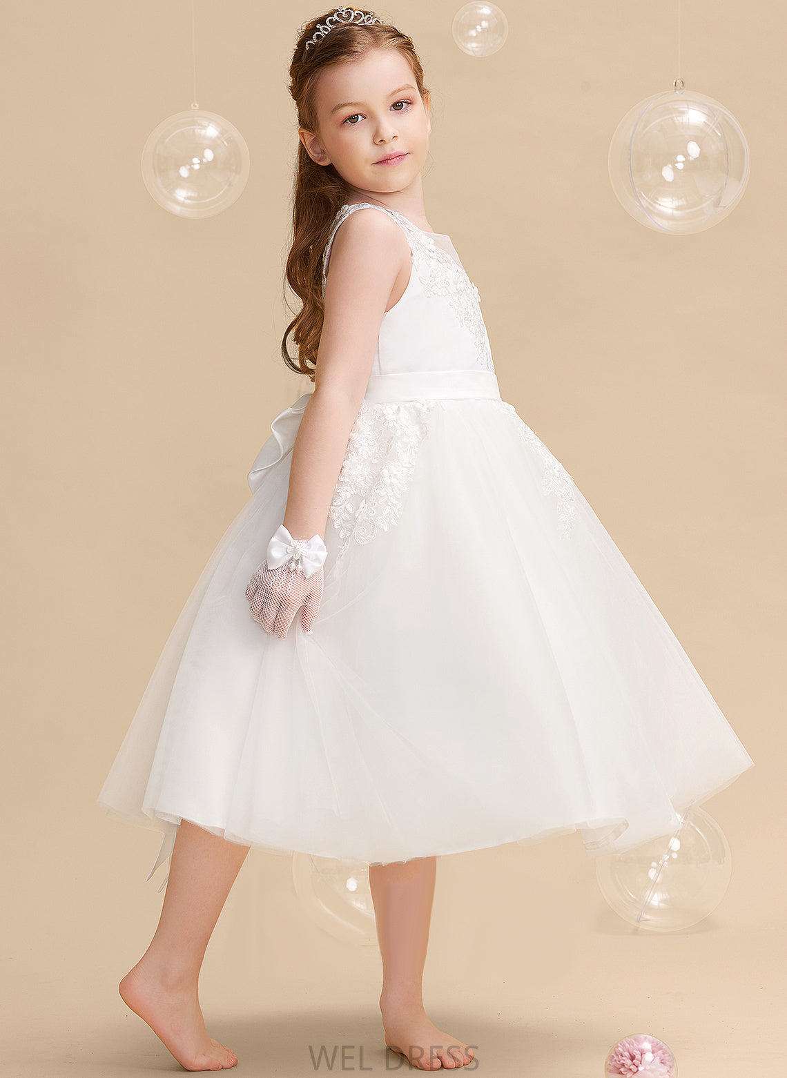 Kaitlin Flower Dress - Beading/Flower(s) Flower Girl Dresses A-Line Scoop Tea-length Sleeveless Girl With Neck Tulle/Lace