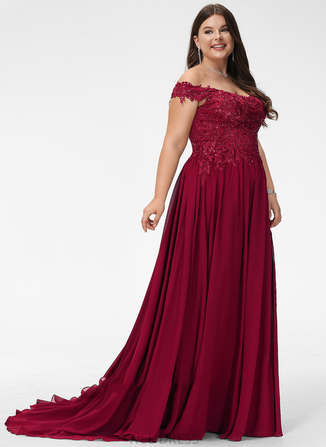 Chiffon With Lace Kimora Sweep A-Line Sequins Off-the-Shoulder Prom Dresses Train