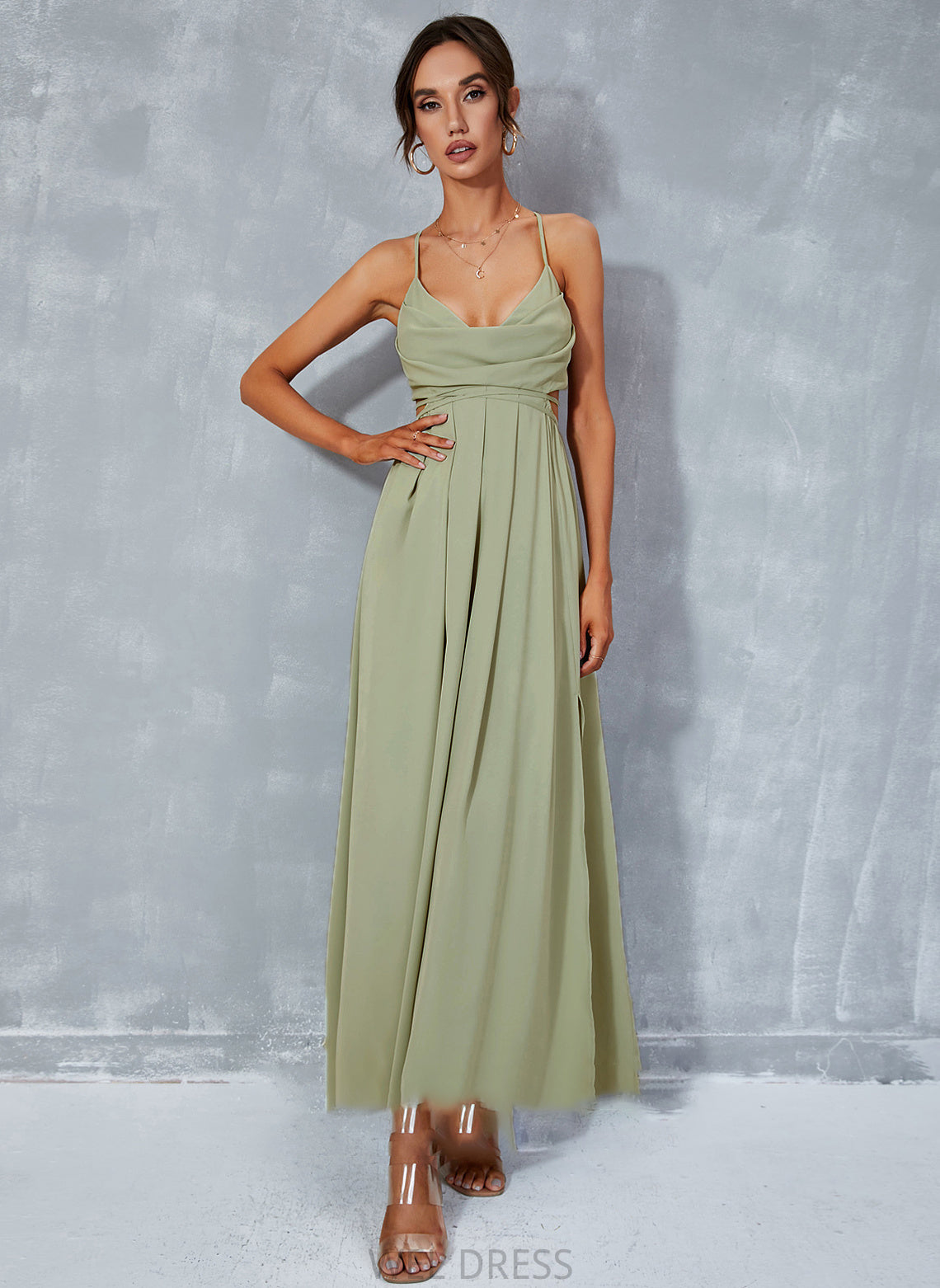 Split Ankle-Length Cowl Prom Dresses With Neck Rachael Front A-Line