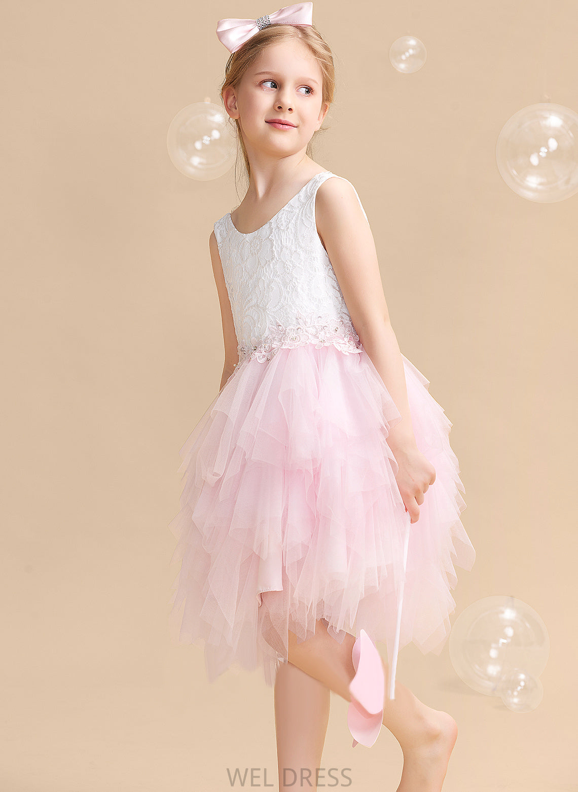 Scoop - Back Dress Lace/Beading/Sequins/V Knee-length Neck Tulle/Lace Angelique Sleeveless Flower With Girl Flower Girl Dresses Ball-Gown/Princess