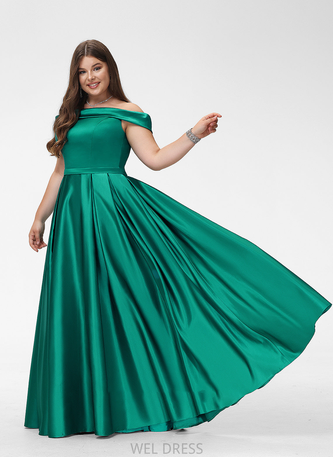 Satin Prom Dresses Pockets Floor-Length Ball-Gown/Princess Split Jazlyn With Off-the-Shoulder Front