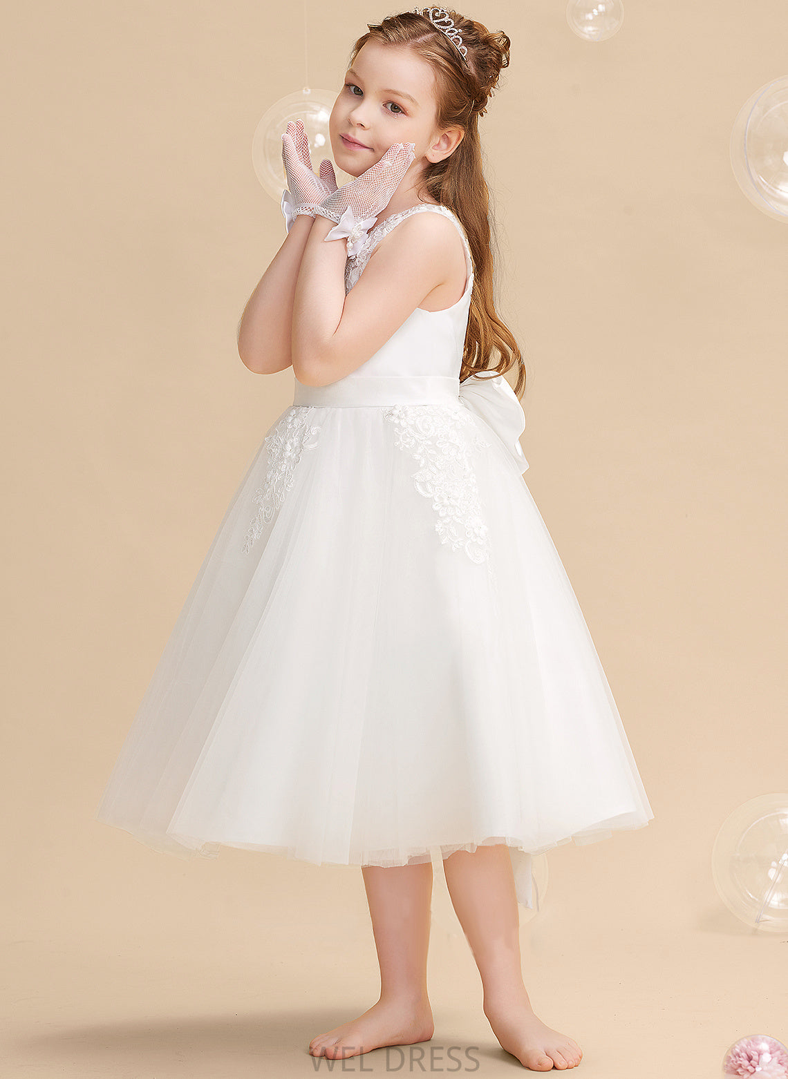 Kaitlin Flower Dress - Beading/Flower(s) Flower Girl Dresses A-Line Scoop Tea-length Sleeveless Girl With Neck Tulle/Lace