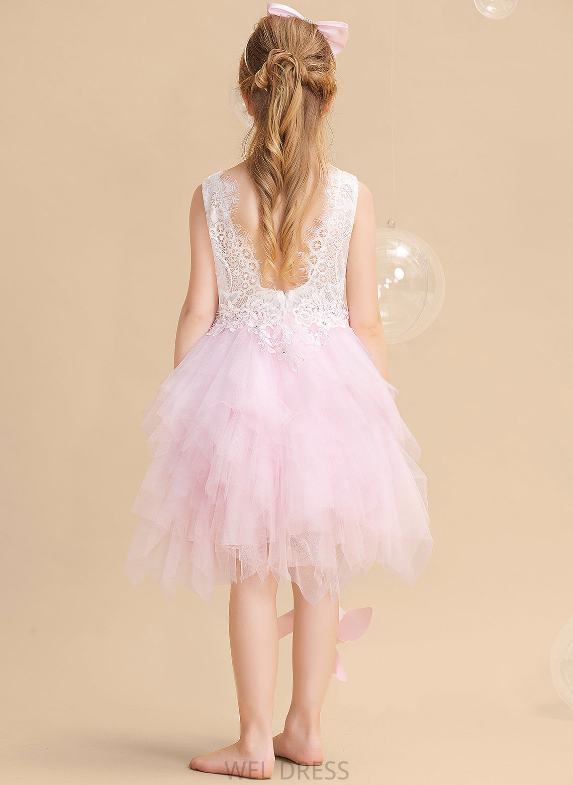 Scoop - Back Dress Lace/Beading/Sequins/V Knee-length Neck Tulle/Lace Angelique Sleeveless Flower With Girl Flower Girl Dresses Ball-Gown/Princess