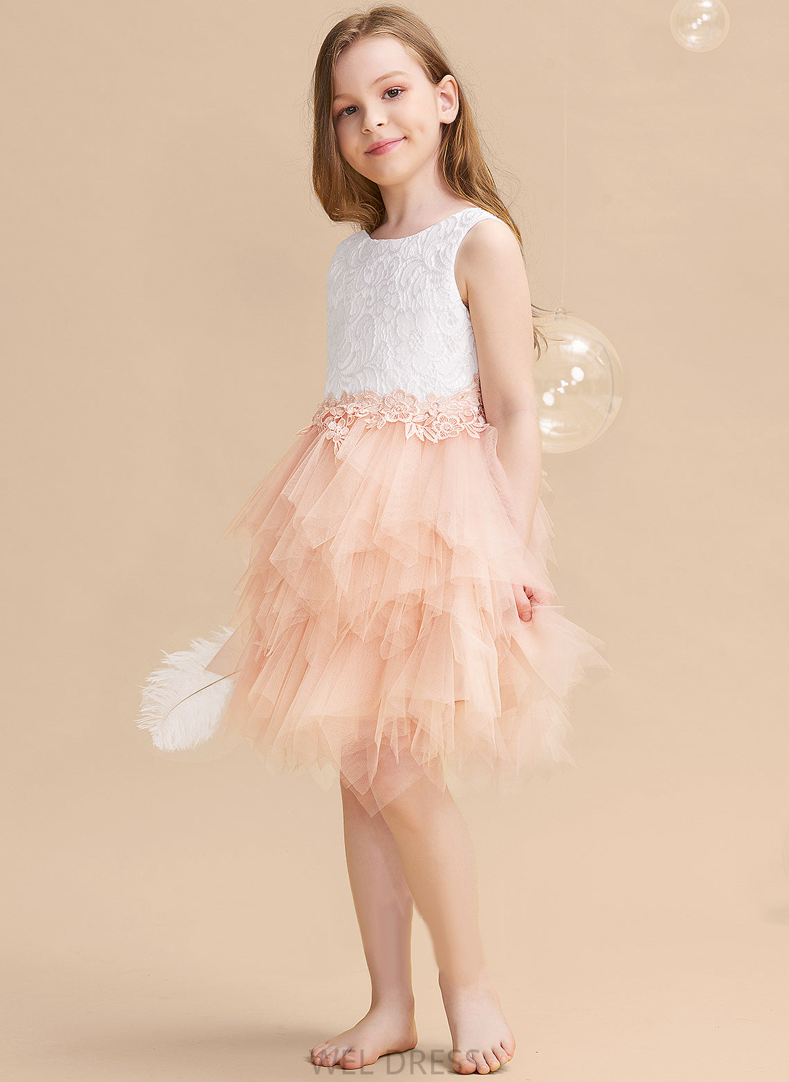 Scoop - Back Dress Lace/Beading/Sequins/V Knee-length Neck Tulle/Lace Angelique Sleeveless Flower With Girl Flower Girl Dresses Ball-Gown/Princess