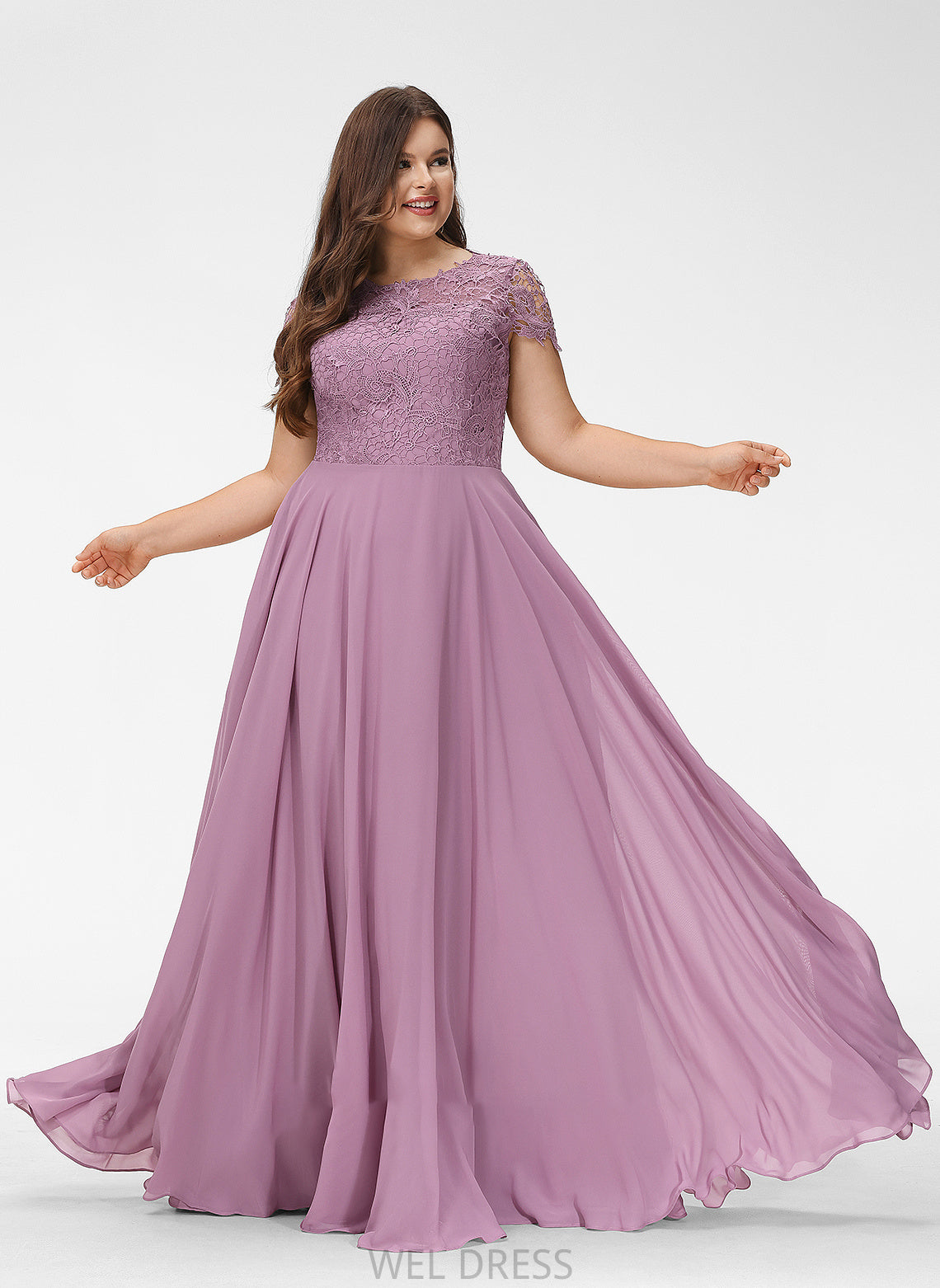 Chiffon With Prom Dresses Lace A-Line Pockets Neck Angelique Floor-Length Scoop