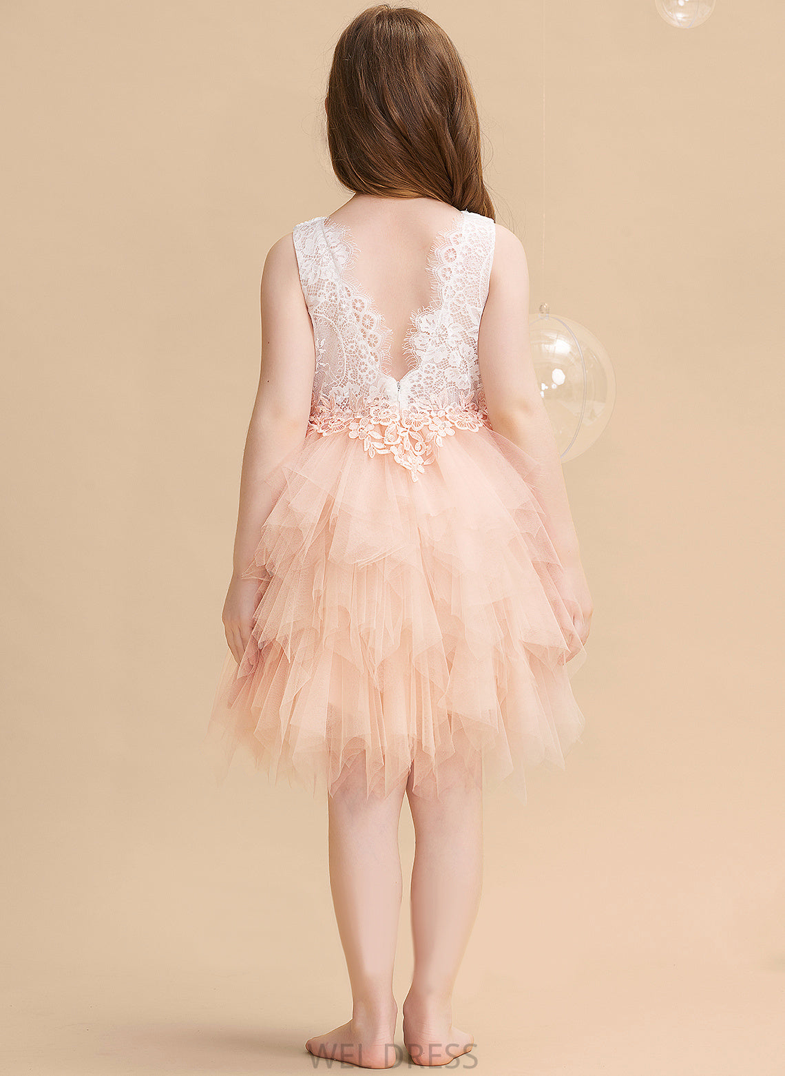 Scoop - Back Dress Lace/Beading/Sequins/V Knee-length Neck Tulle/Lace Angelique Sleeveless Flower With Girl Flower Girl Dresses Ball-Gown/Princess