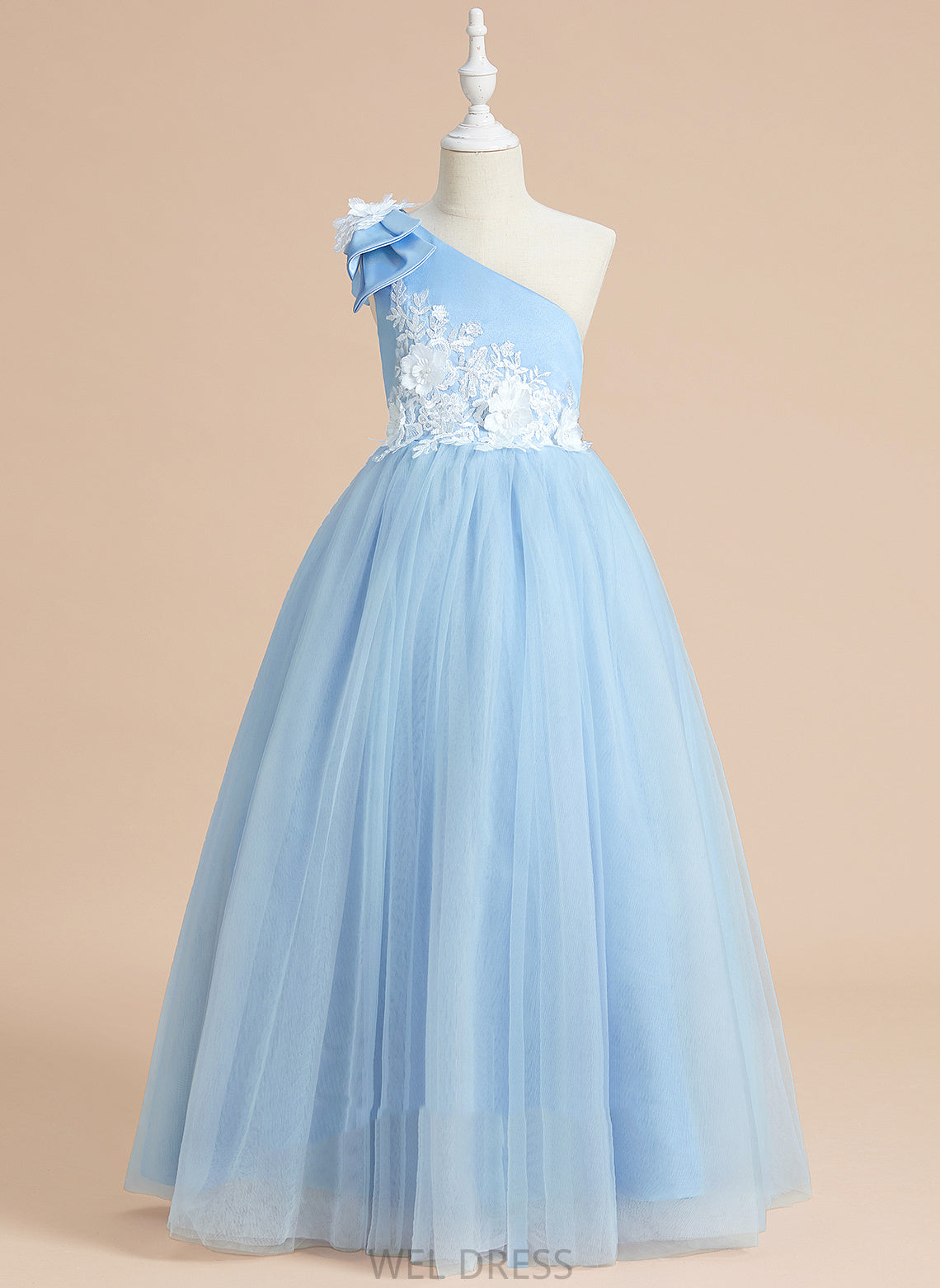 Flower Girl Dresses Girl Satin/Tulle Lace/Bow(s) Helga - Floor-length One-Shoulder With Ball-Gown/Princess Dress Flower Sleeveless