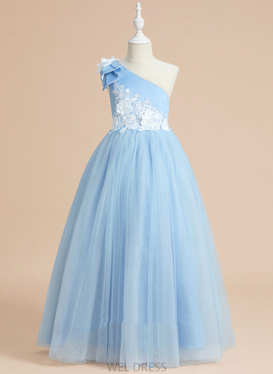 Flower Girl Dresses Girl Satin/Tulle Lace/Bow(s) Helga - Floor-length One-Shoulder With Ball-Gown/Princess Dress Flower Sleeveless