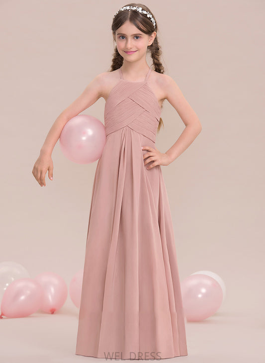 Junior Bridesmaid Dresses With A-Line Scoop Ruffle Nyla Floor-Length Chiffon Neck