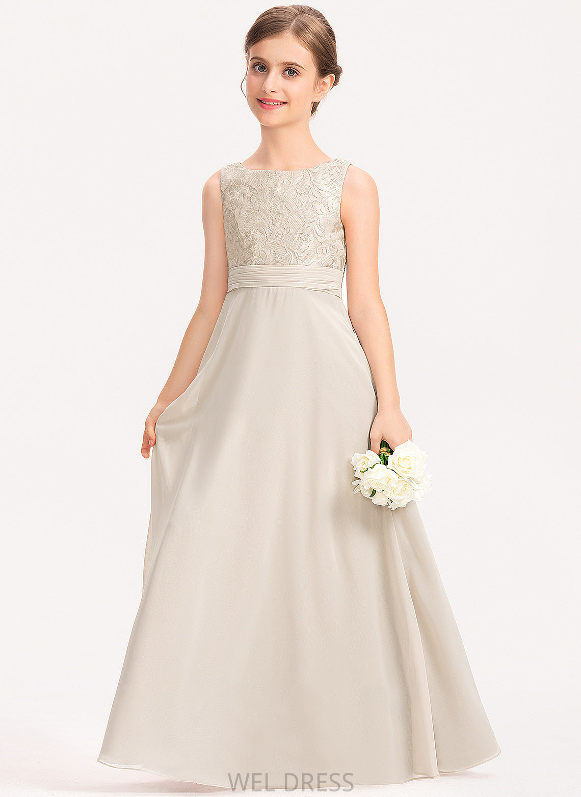 Scoop Chiffon Neck With Heidy A-Line Junior Bridesmaid Dresses Ruffle Lace Floor-Length