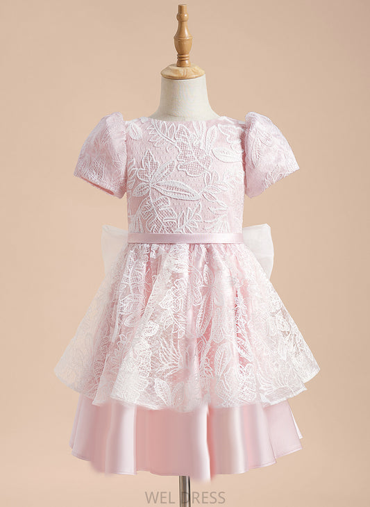 Maritza A-Line Flower Girl Dresses Flower Short Scoop Dress Sleeves Knee-length Lace/Sequins/Bow(s) Girl Neck Satin/Tulle With -