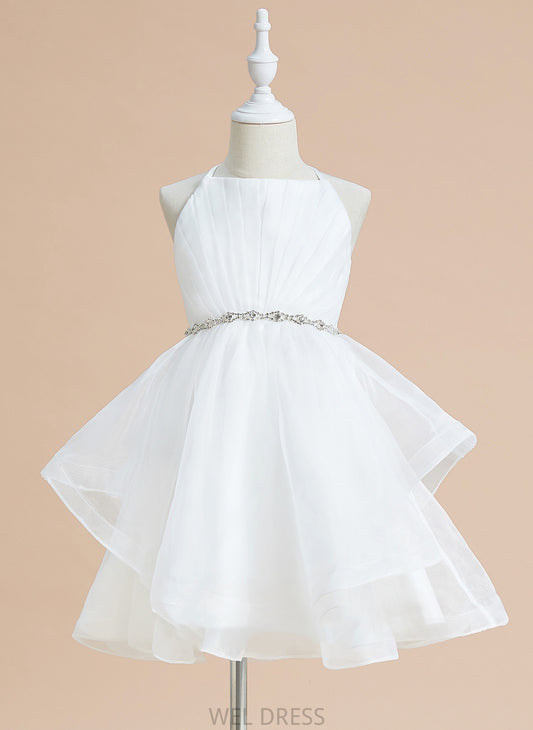 Flower Girl Dresses Girl Knee-length Sleeveless Square - With Dress Simone Flower Tulle Neckline A-Line Beading