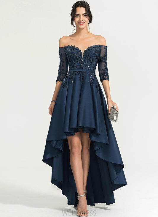 Asymmetrical Prom Dresses With Off-the-Shoulder Sequins Ball-Gown/Princess Lilly Satin