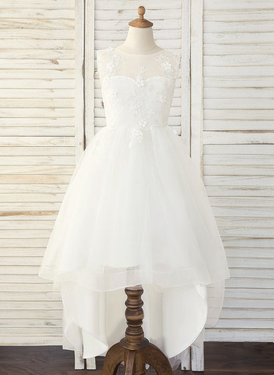 Yaretzi - Tulle/Lace Sleeveless Flower Scoop Neck Asymmetrical A-Line Dress Flower Girl Dresses Girl