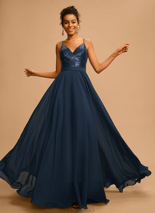 With Prom Dresses Chiffon V-neck Sequins A-Line Floor-Length Michaelia