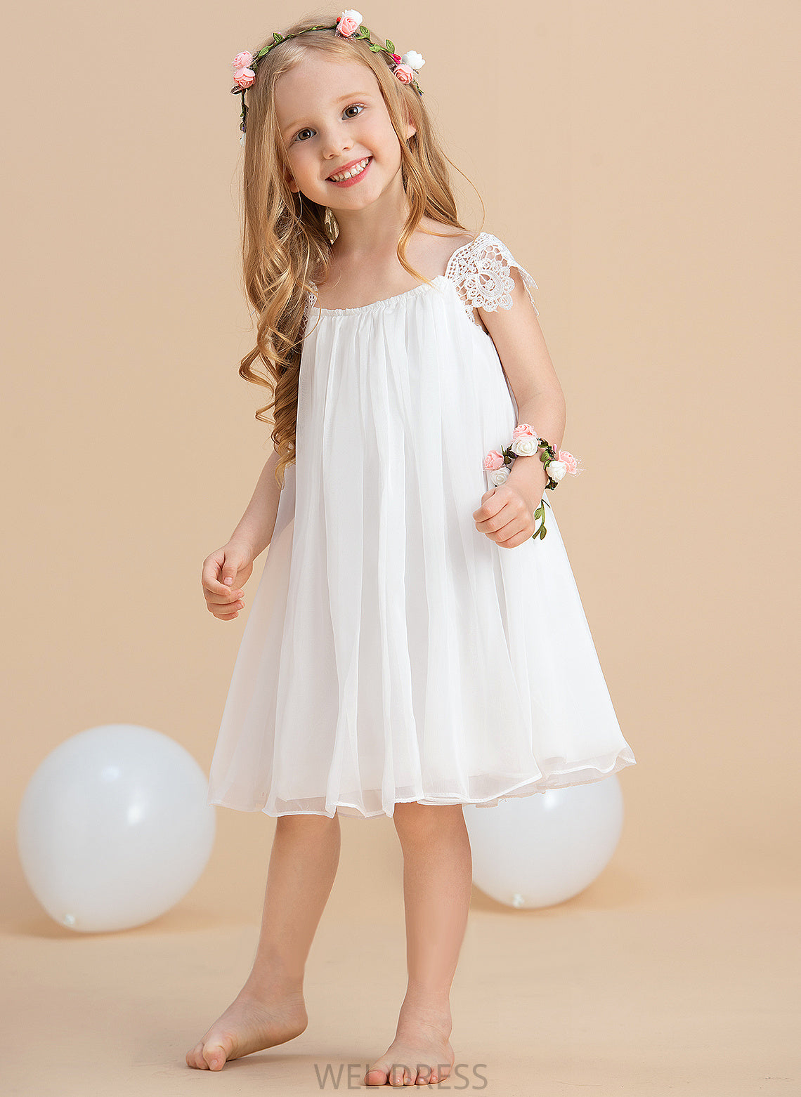 Chiffon A-Line/Princess Flower Girl Dresses With Dress Flower Millicent Scoop Neck Tea-length Lace Girl - Sleeveless