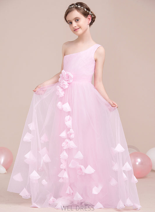 Floor-Length With Mercedes A-Line Flower(s) Junior Bridesmaid Dresses Tulle One-Shoulder Ruffle