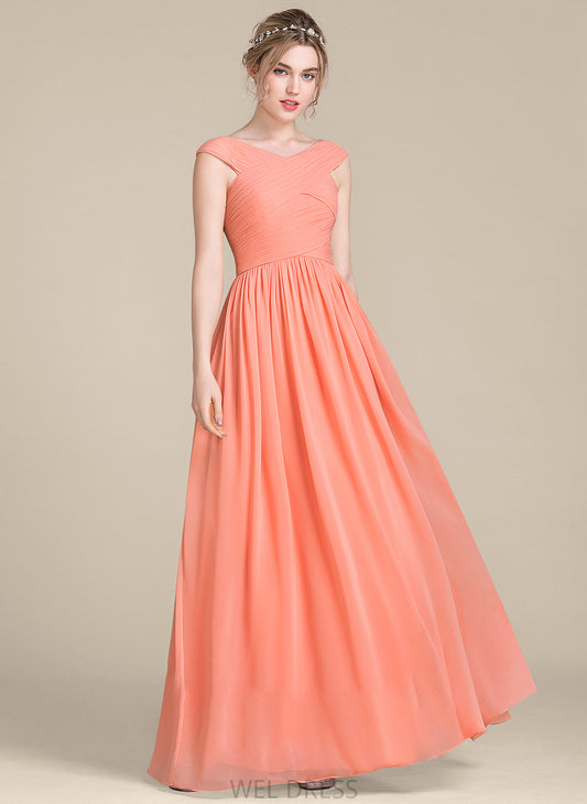 V-neck Ball-Gown/Princess Ruffle Floor-Length Chiffon With Hailey Prom Dresses