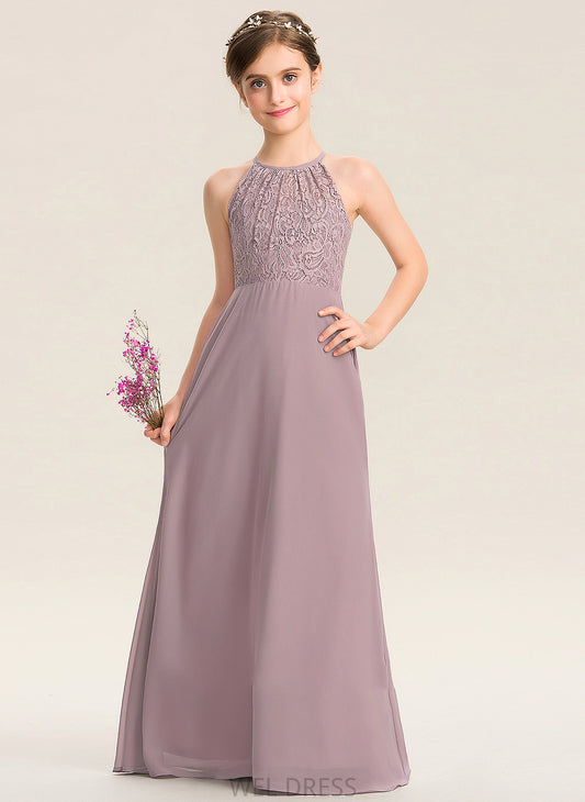 Lauryn Junior Bridesmaid Dresses A-LineScoopNeckFloor-LengthChiffonLaceJuniorBridesmaidDressWithRuffle#173272