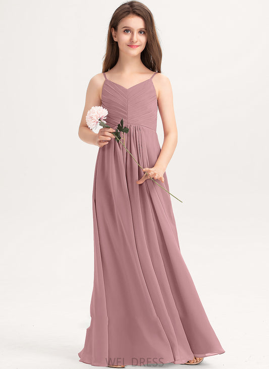 Floor-Length With Junior Bridesmaid Dresses Chiffon A-Line Marley V-neck Ruffle