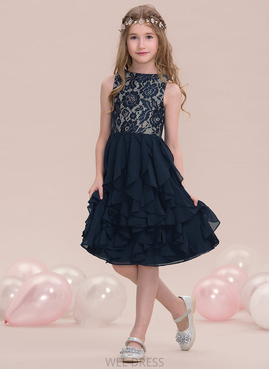 Chiffon A-Line Junior Bridesmaid Dresses Neck With Scoop Livia Cascading Knee-Length Ruffles