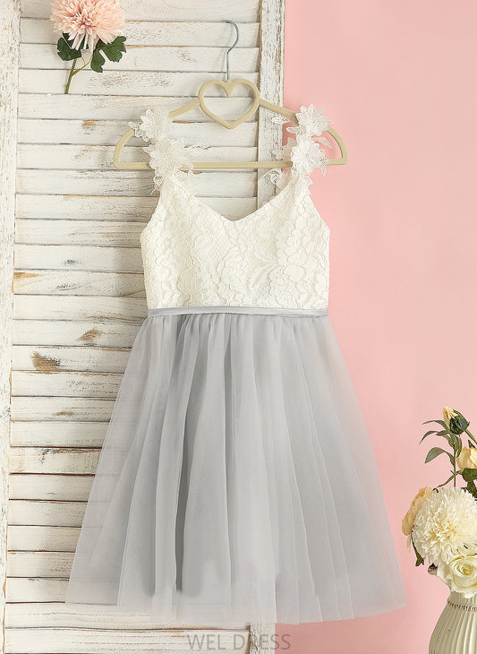 Knee-length Tulle/Lace - A-Line Girl V-neck Flower Girl Dresses Aliana Dress Sleeveless Flower