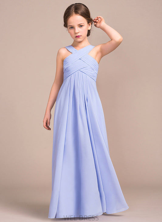 Ruffle Aubree V-neck Junior Bridesmaid Dresses Floor-Length Chiffon With A-Line