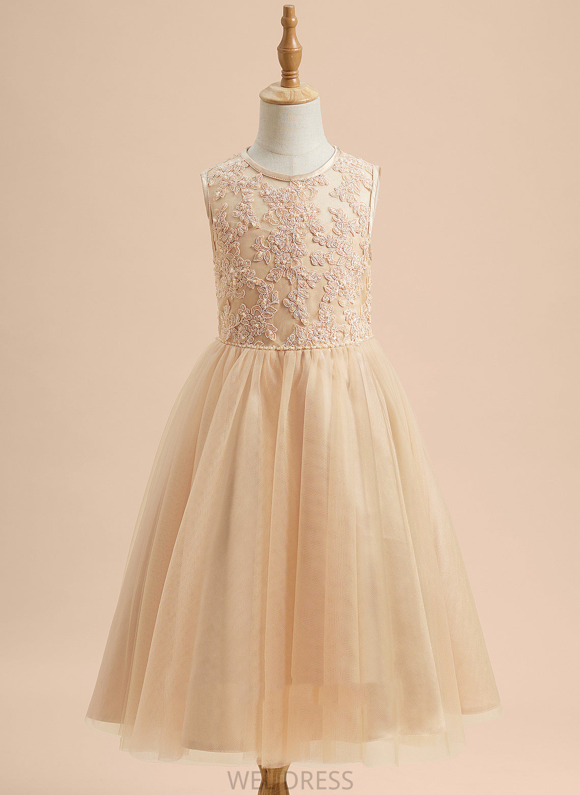 Scoop A-Line Girl Dress Neck Sleeveless Tulle/Lace With Flower Girl Dresses Flower - Gloria Tea-length Beading/Sequins