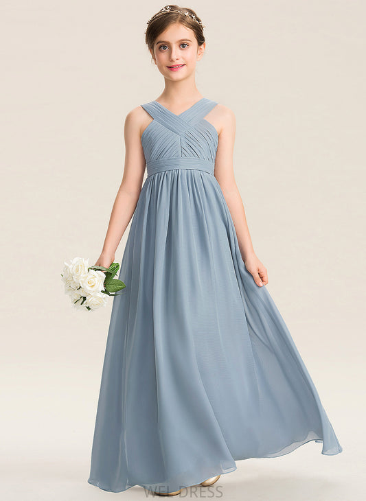 Chiffon Floor-Length With Junior Bridesmaid Dresses V-neck A-Line Selena Ruffle