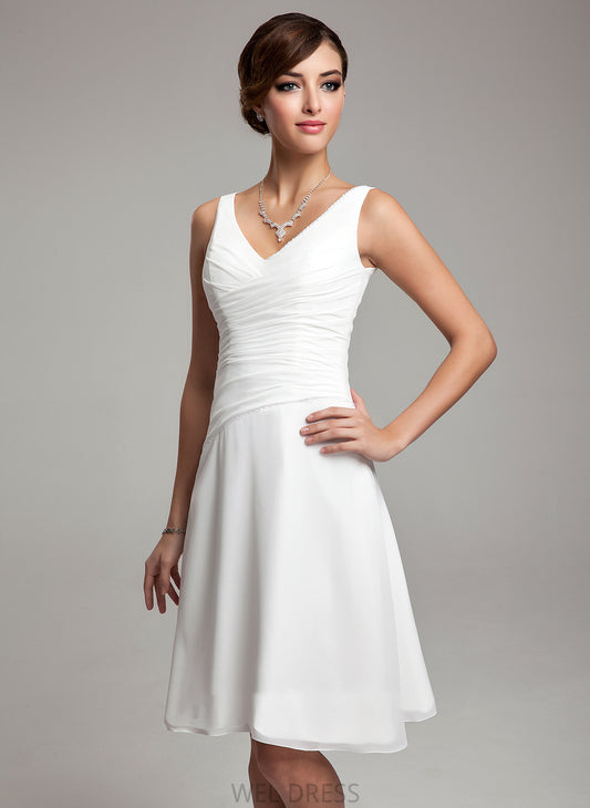 Sequins Beading V-neck Wedding Dresses Jaiden Wedding Ruffle Chiffon Dress A-Line Knee-Length With