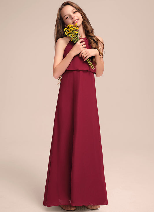 Chiffon Mary With Scoop Floor-Length Junior Bridesmaid Dresses A-Line Neck Ruffles