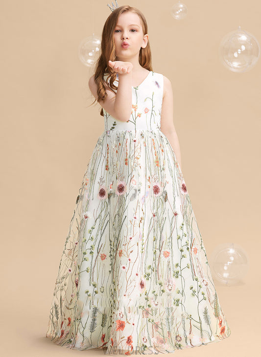 Flower(s)/Bow(s) Kenya Flower Flower Girl Dresses With Floor-length - Sleeveless A-Line V-neck Jacquard Dress Girl