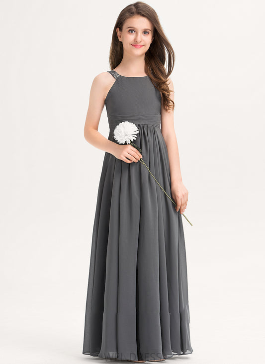 Junior Bridesmaid Dresses Selina Ruffle Floor-Length A-Line Scoop Lace Chiffon Neck With