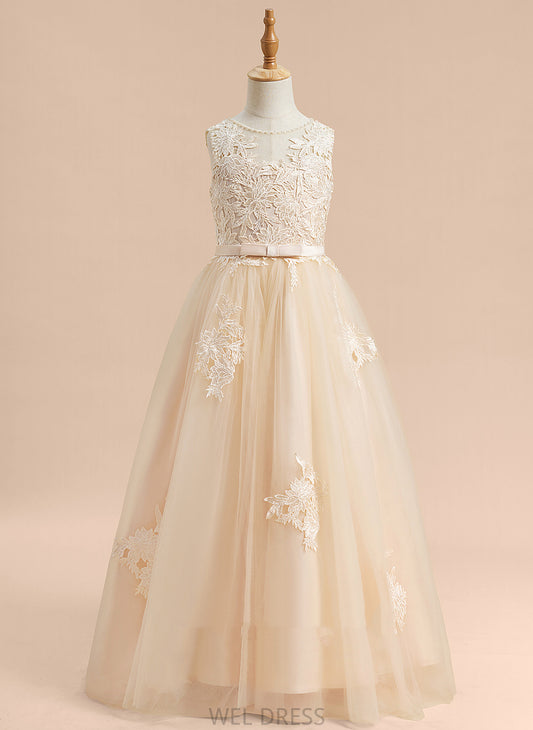 With Dress - Flower Flower Girl Dresses Chaya Girl Tulle/Lace Neck Ball-Gown/Princess Floor-length Scoop Sleeveless Beading/Sequins/Bow(s)