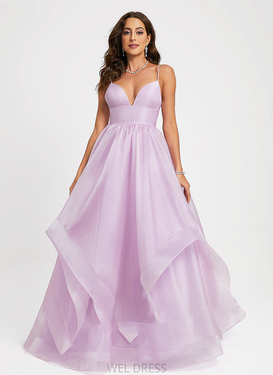 Ball-Gown/Princess V-neck Train Prom Dresses Violet Organza Sweep