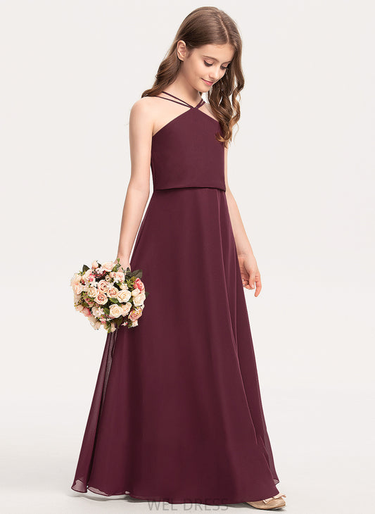 A-Line Erica Floor-Length Junior Bridesmaid Dresses Chiffon V-neck