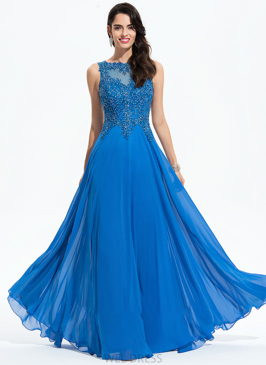 Scoop Arabella Chiffon Beading With Floor-Length Sequins Neck A-Line Prom Dresses Lace