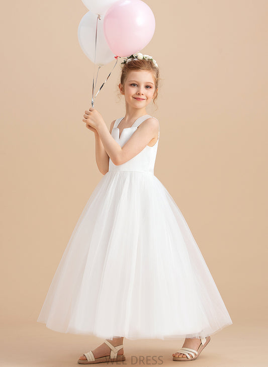 Sleeveless Ankle-length Miah Flower Square Flower Girl Dresses - Dress Satin/Tulle Gown Ball Neckline Girl