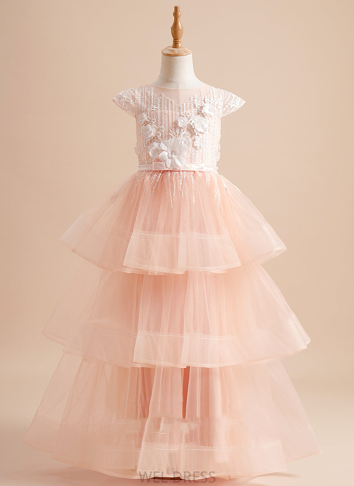 Ball-Gown/Princess Dress Tulle Sleeves Flower Girl Dresses Beading/Flower(s)/Bow(s) Hedda Girl - Floor-length Short Neck Flower With Scoop