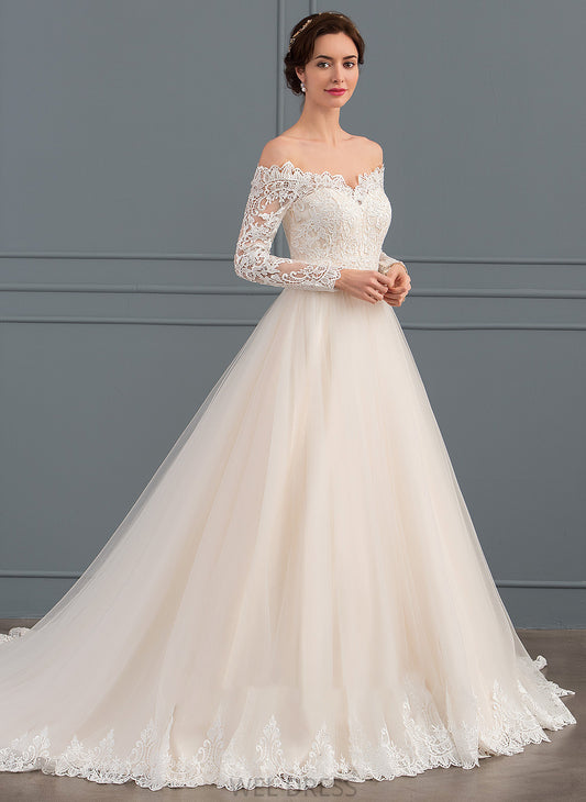 Wedding Chapel Ball-Gown/Princess Lace Tulle Kennedy Train Dress Wedding Dresses