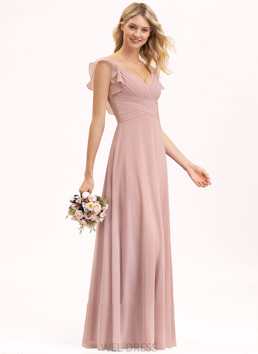 With Floor-Length Empire Cascading V-neck Ruffles Chiffon Prom Dresses Liana