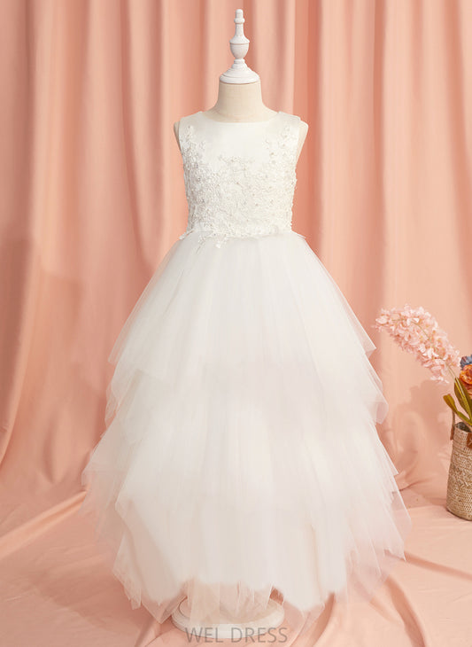 Neck Flower Ankle-length Dress - Satin/Tulle Lace/Beading Scoop Sleeveless Flower Girl Dresses With Ball-Gown/Princess Girl Halle