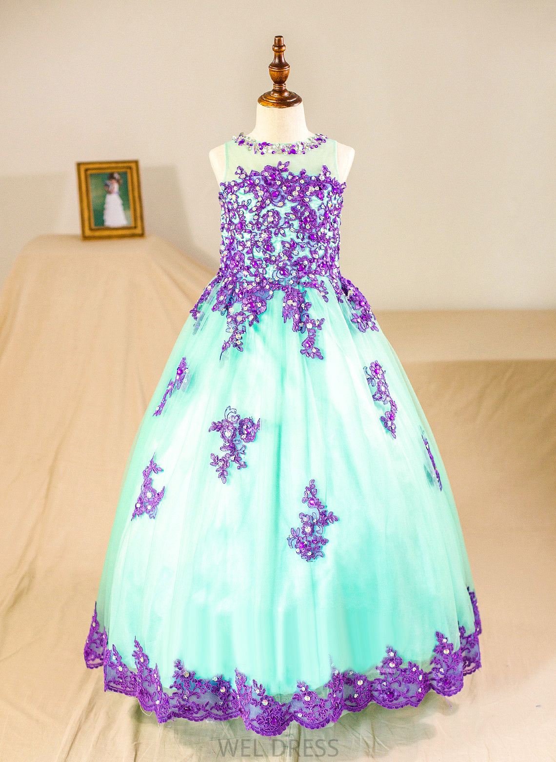 NOT Tulle Ball-Gown/Princess Dress Flower Girl Dresses Neck included) Floor-length Sleeveless - Reyna With Flower Beading (Petticoat Girl Scoop