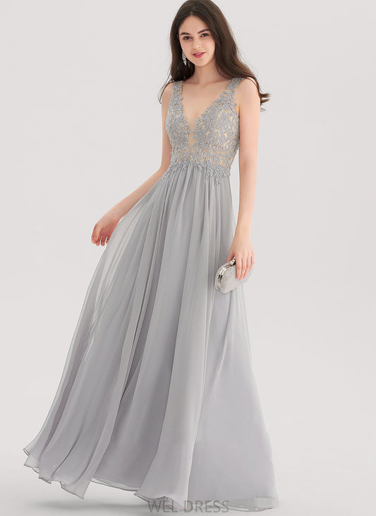 Chiffon Prom Dresses Brenna Beading Floor-Length With V-neck A-Line Sequins