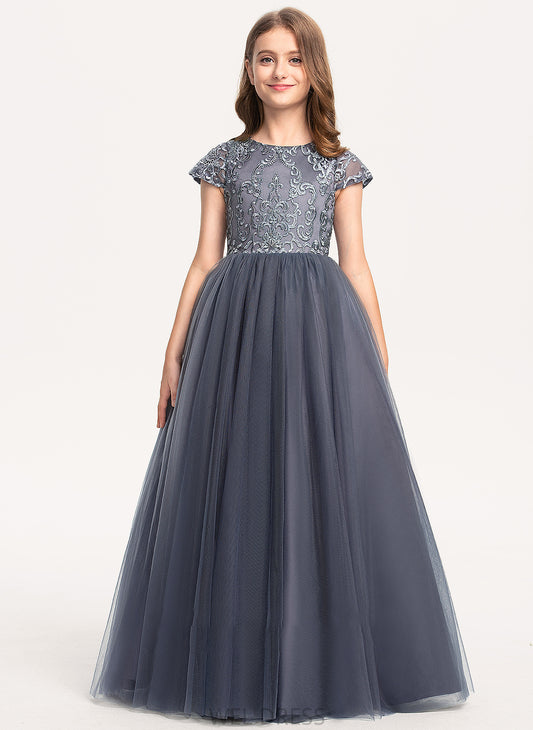 Floor-Length Neck Ball-Gown/Princess Junior Bridesmaid Dresses Cameron Lace Scoop Tulle