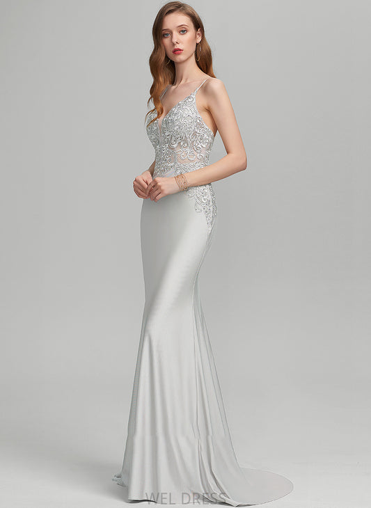 Sweep Train Sequins Trumpet/Mermaid Jersey With Prom Dresses Marin V-neck