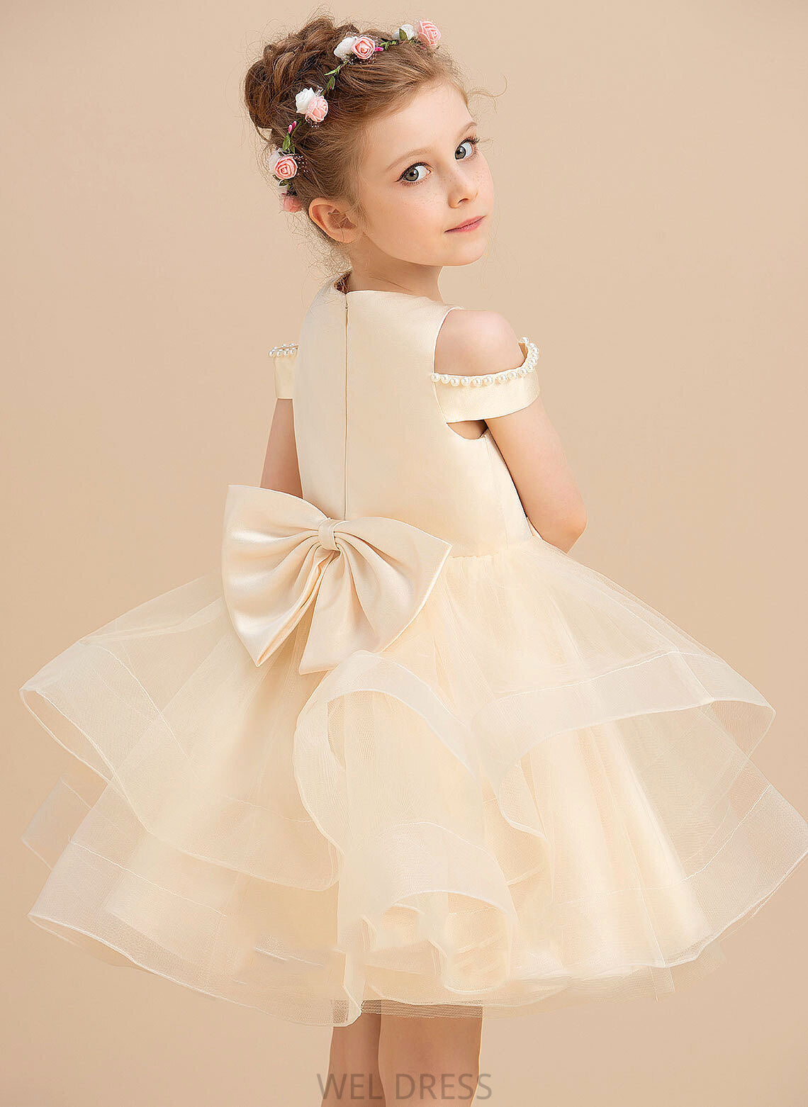 Girl Hanna Sleeveless Dress Flower Girl Dresses Neck Flower Scoop With - Knee-length Satin/Tulle Ball-Gown/Princess Beading/Bow(s)